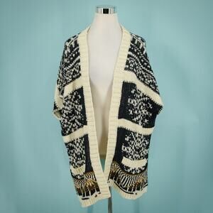 Michael Stars One Size Southwest Aztec Print Open Front Short Sleeve Cardigan